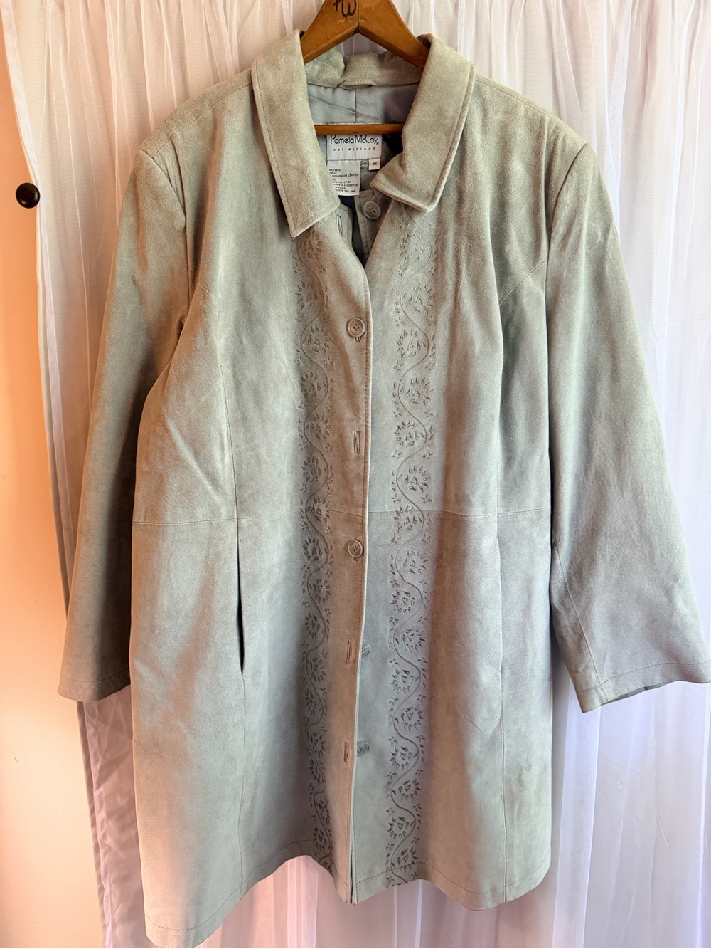Pamela McCoy Collection Light Sage Suede Fall Coat